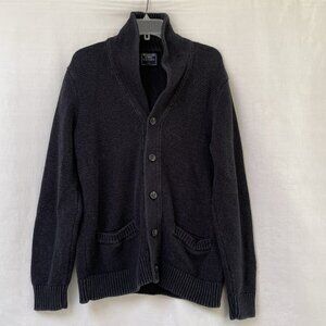 Abercrombie Fitch Cardigan Sweater Mens Large Gray Shawl Collar Cotton Grandpa
